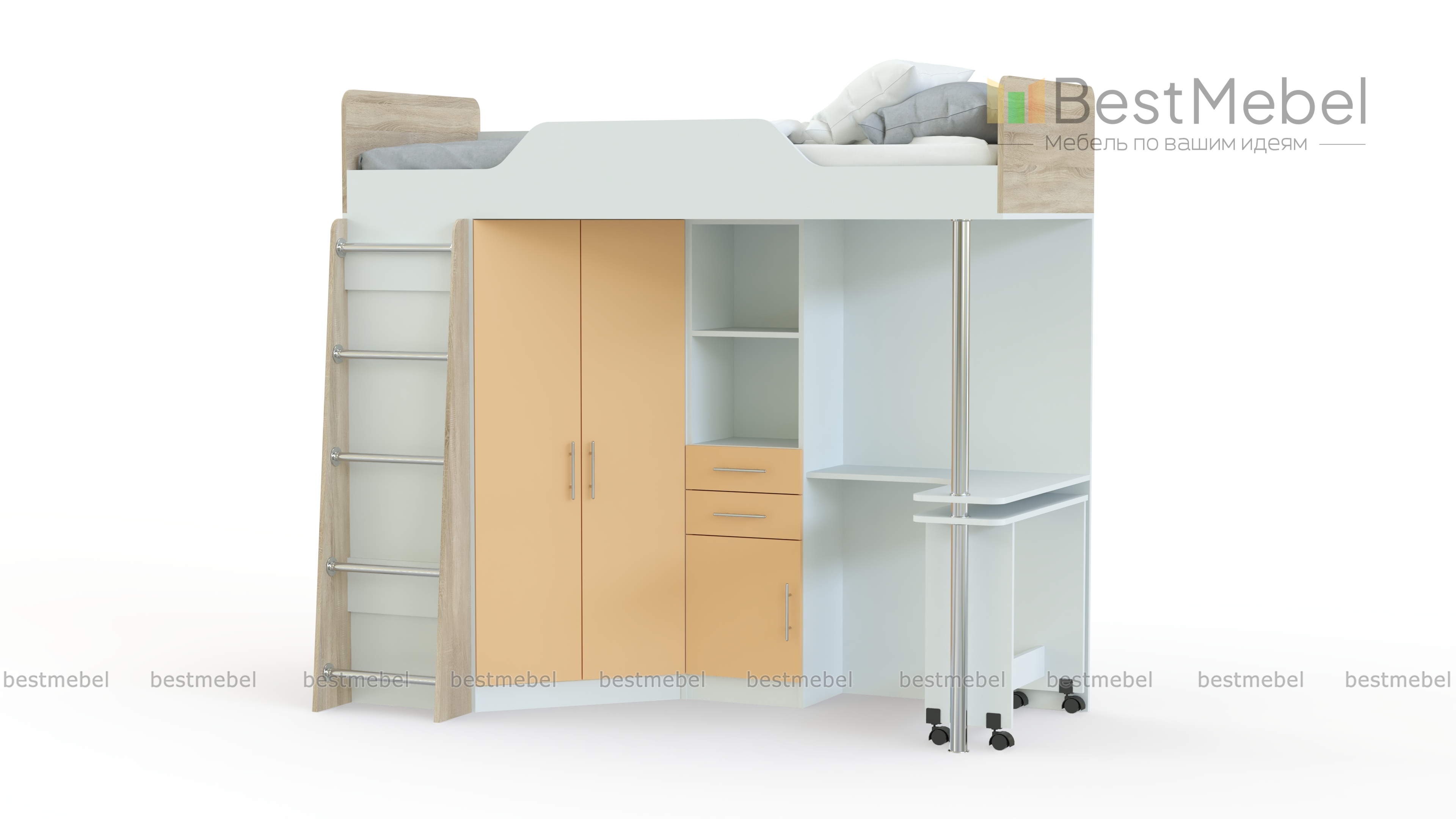 Кровать-чердак со столом Ника 427 BMS